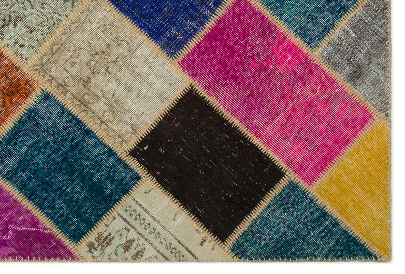 Iskece 22053 Beige Patchwork Wool Handmade Area Rug 5'3" x 7'7"