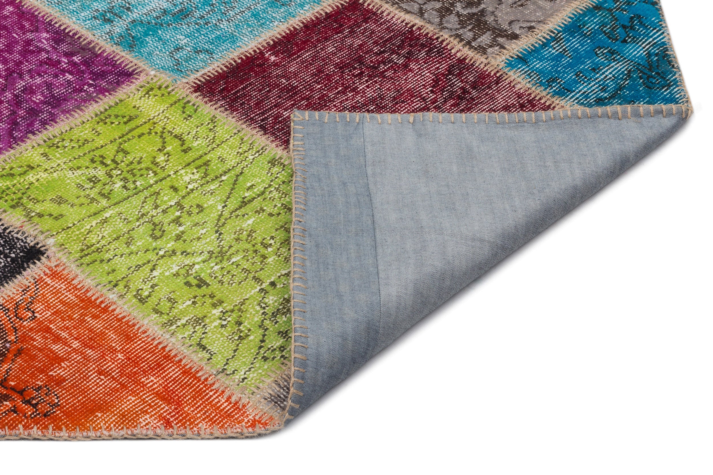 Iskece 22056 Beige Patchwork Wool Handmade Area Rug 5'3" x 7'7"