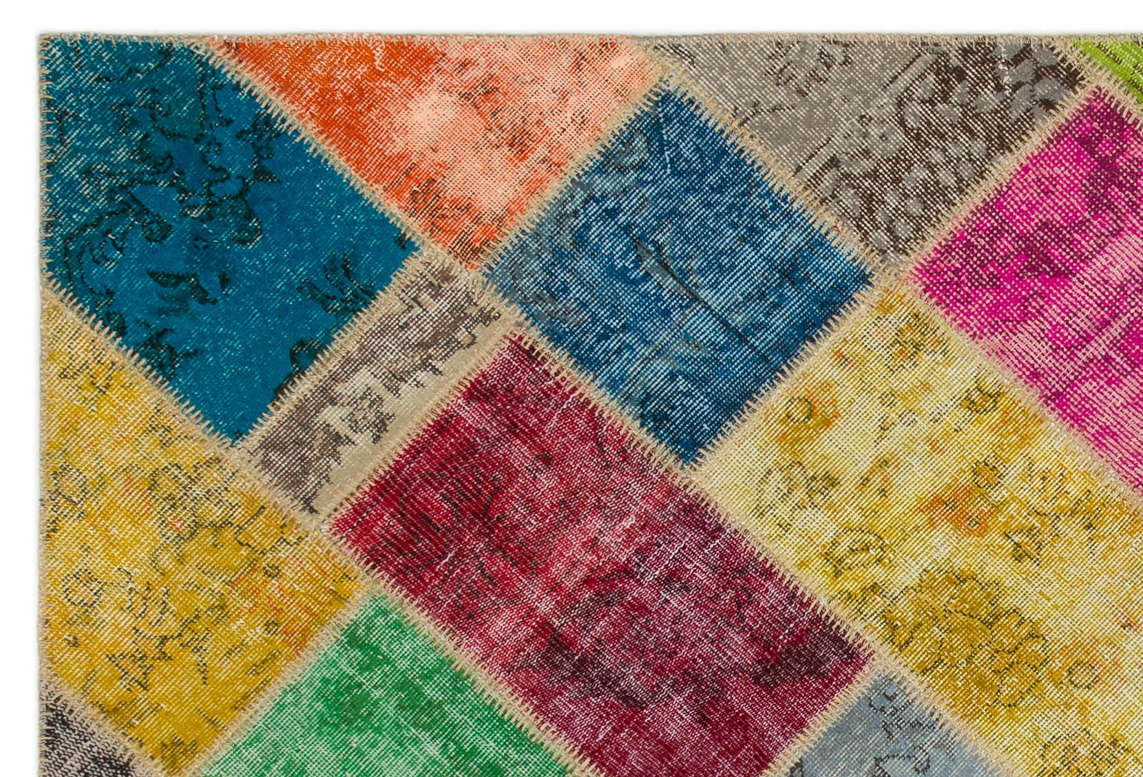 Iskece 22056 Beige Patchwork Wool Handmade Area Rug 5'3" x 7'7"