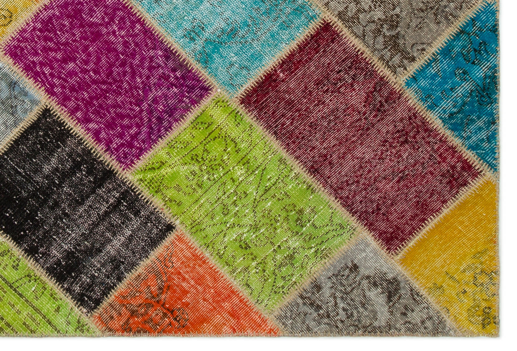 Iskece 22056 Beige Patchwork Wool Handmade Area Rug 5'3" x 7'7"