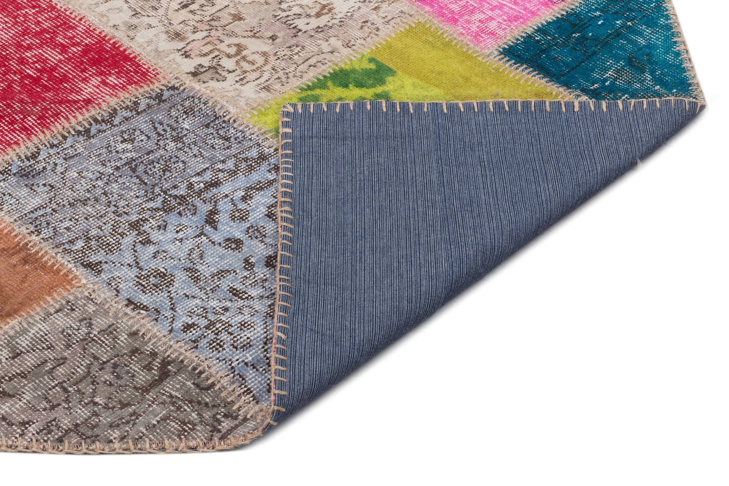 Iskece 22057 Beige Patchwork Wool Handmade Area Rug 5'3" x 7'7"