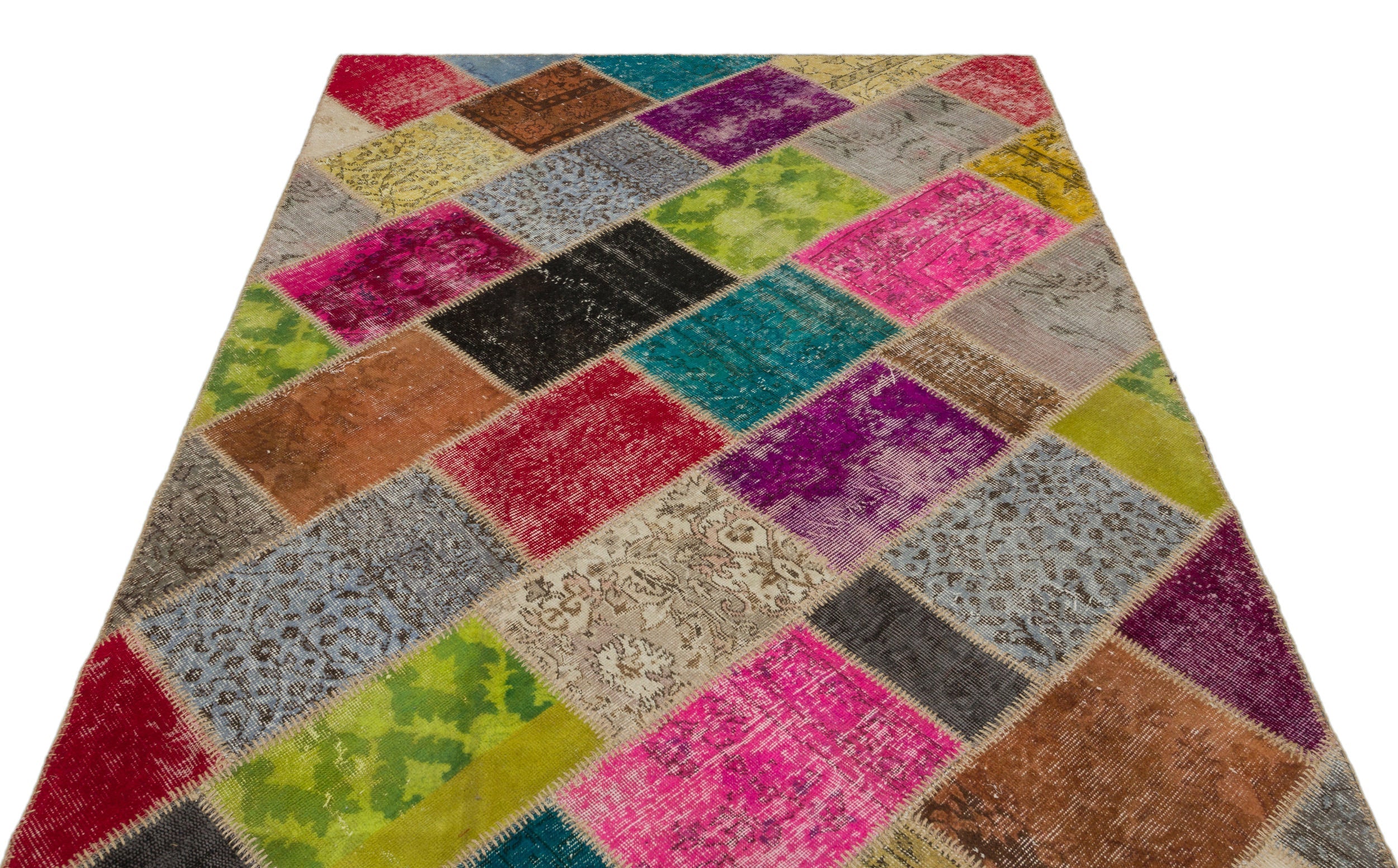 Iskece 22057 Beige Patchwork Wool Handmade Area Rug 5'3" x 7'7"