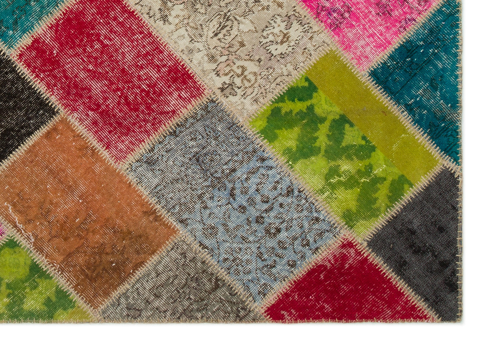 Iskece 22057 Beige Patchwork Wool Handmade Area Rug 5'3" x 7'7"