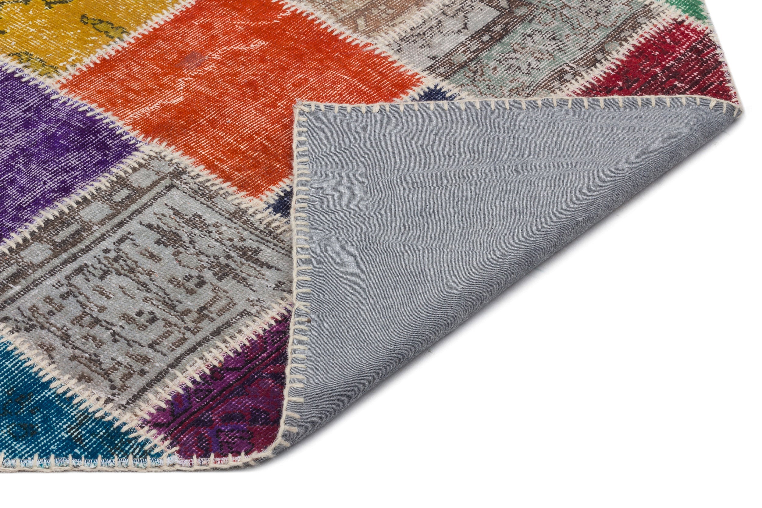 Iskece 22058 Beige Patchwork Wool Handmade Area Rug 5'3" x 7'7"