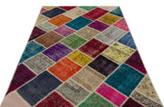 Iskece 22058 Beige Patchwork Wool Handmade Area Rug 5'3" x 7'7"