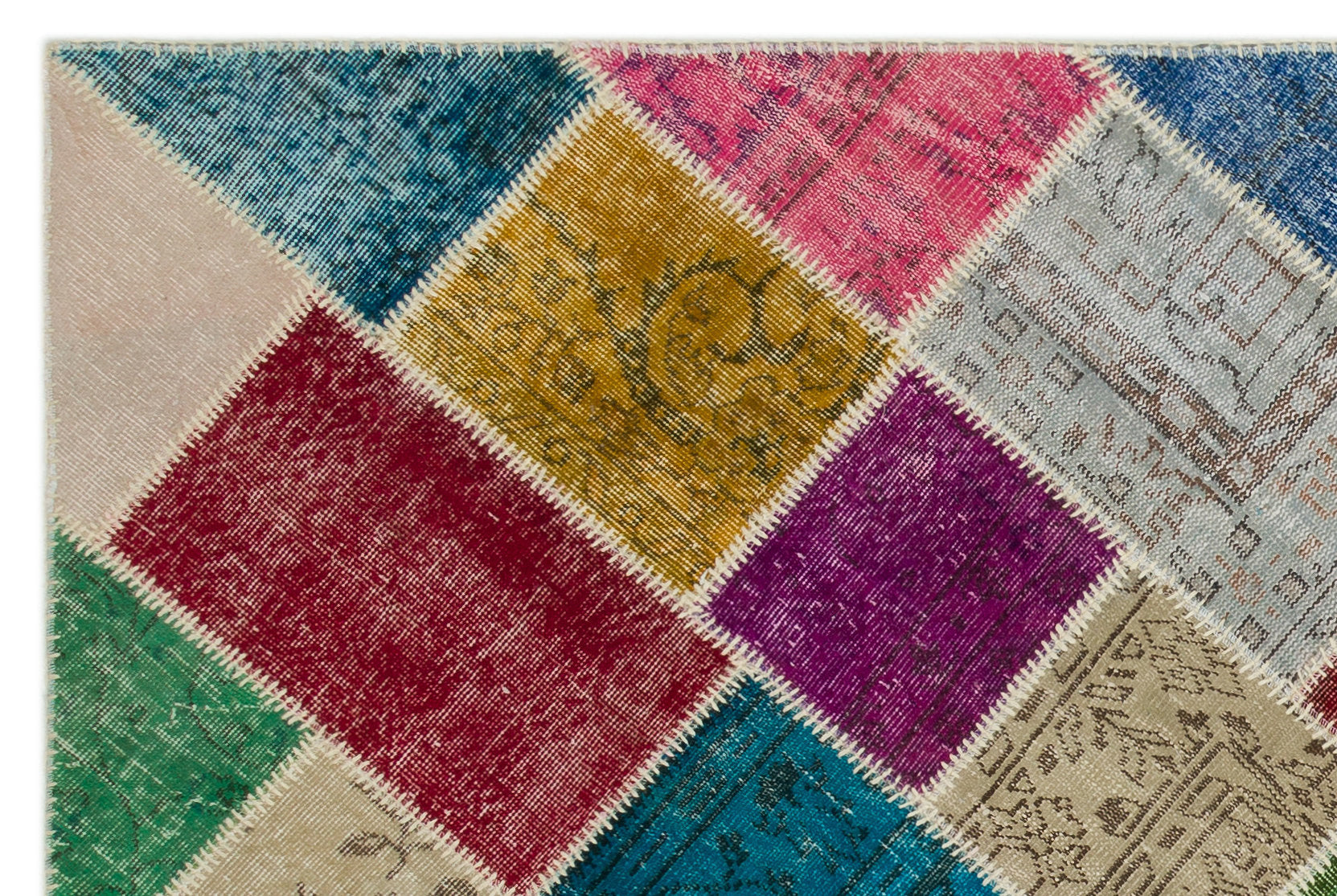 Iskece 22058 Beige Patchwork Wool Handmade Area Rug 5'3" x 7'7"