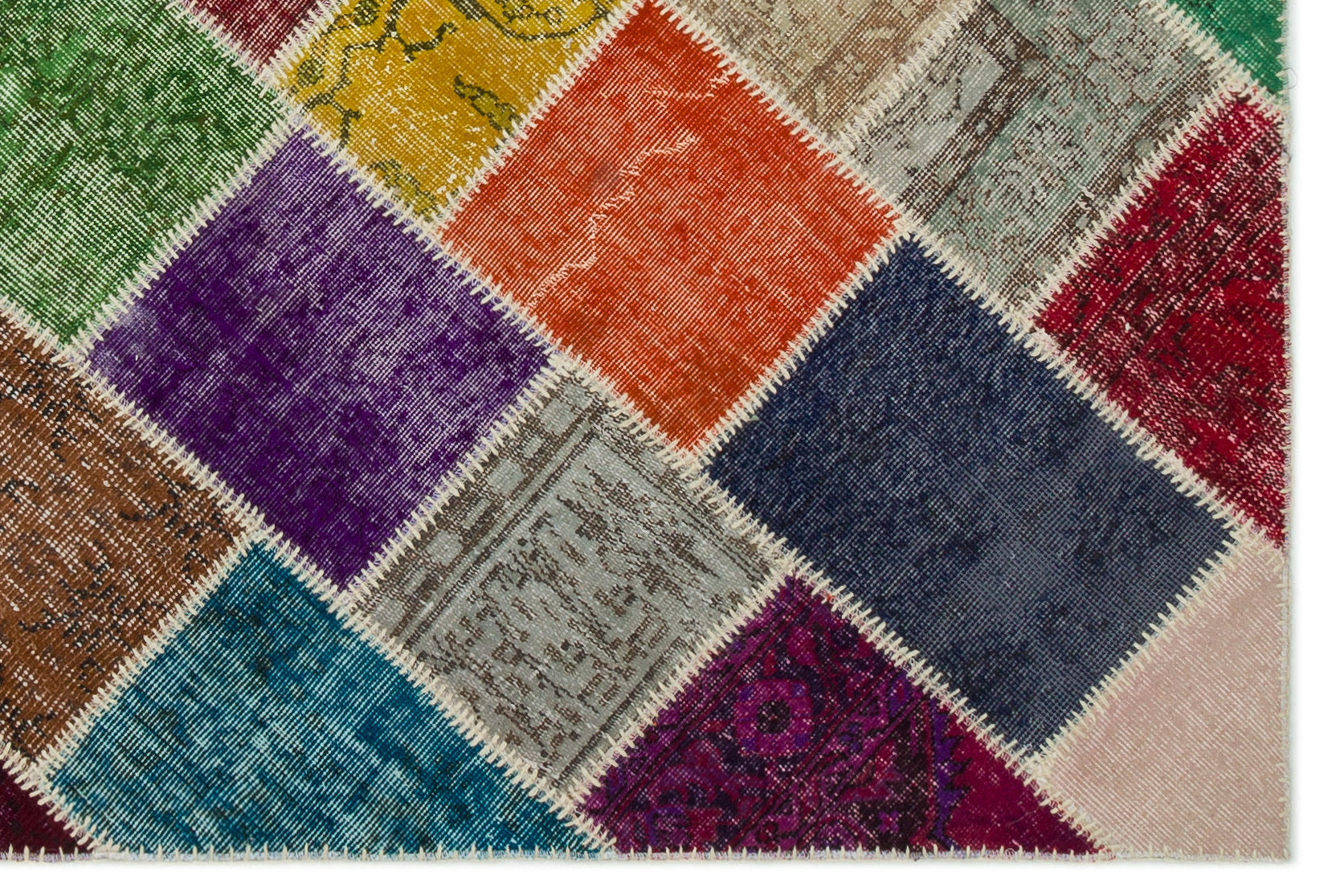 Iskece 22058 Beige Patchwork Wool Handmade Area Rug 5'3" x 7'7"