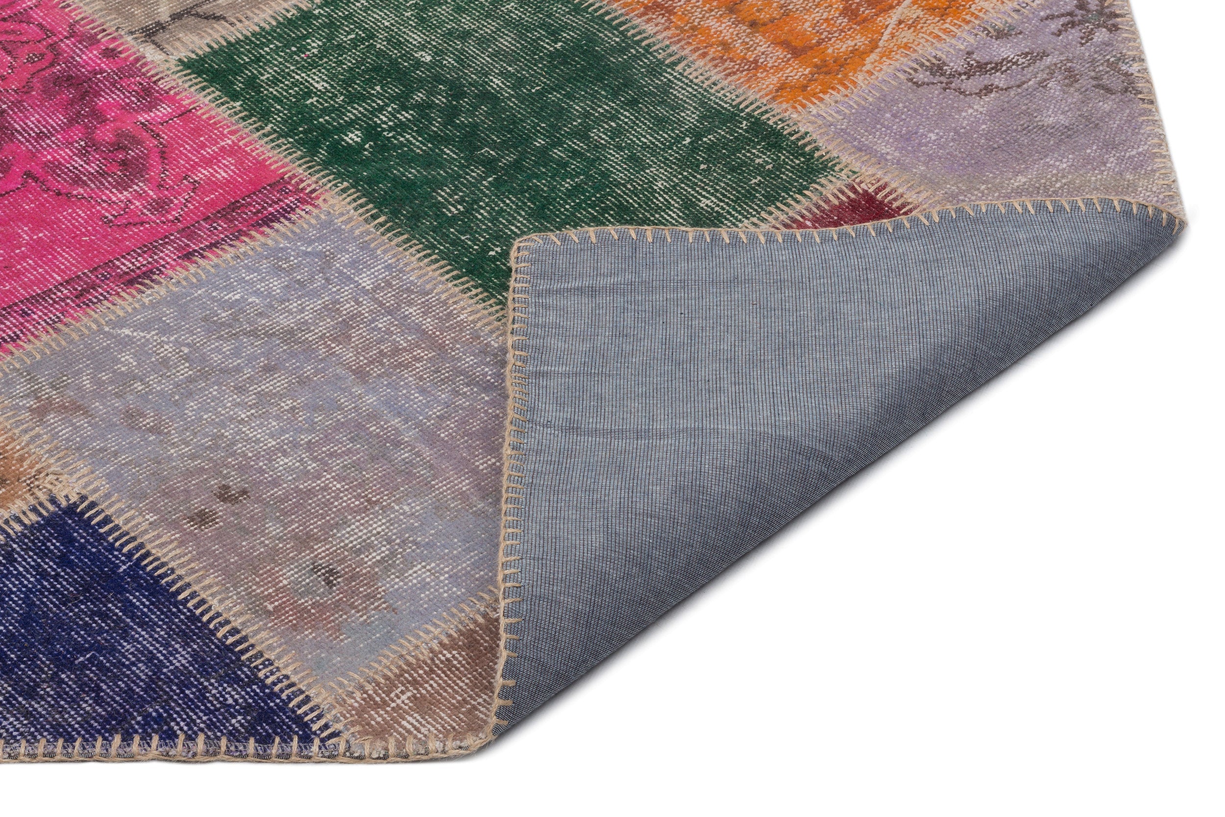 Iskece 22059 Beige Patchwork Wool Handmade Area Rug 5'3" x 7'7"