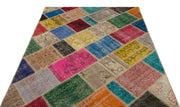 Iskece 22059 Beige Patchwork Wool Handmade Area Rug 5'3" x 7'7"