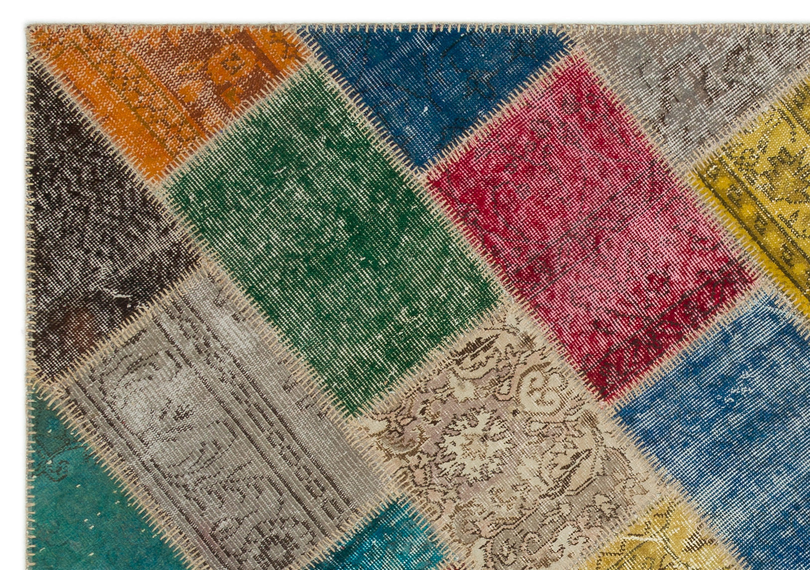 Iskece 22059 Beige Patchwork Wool Handmade Area Rug 5'3" x 7'7"