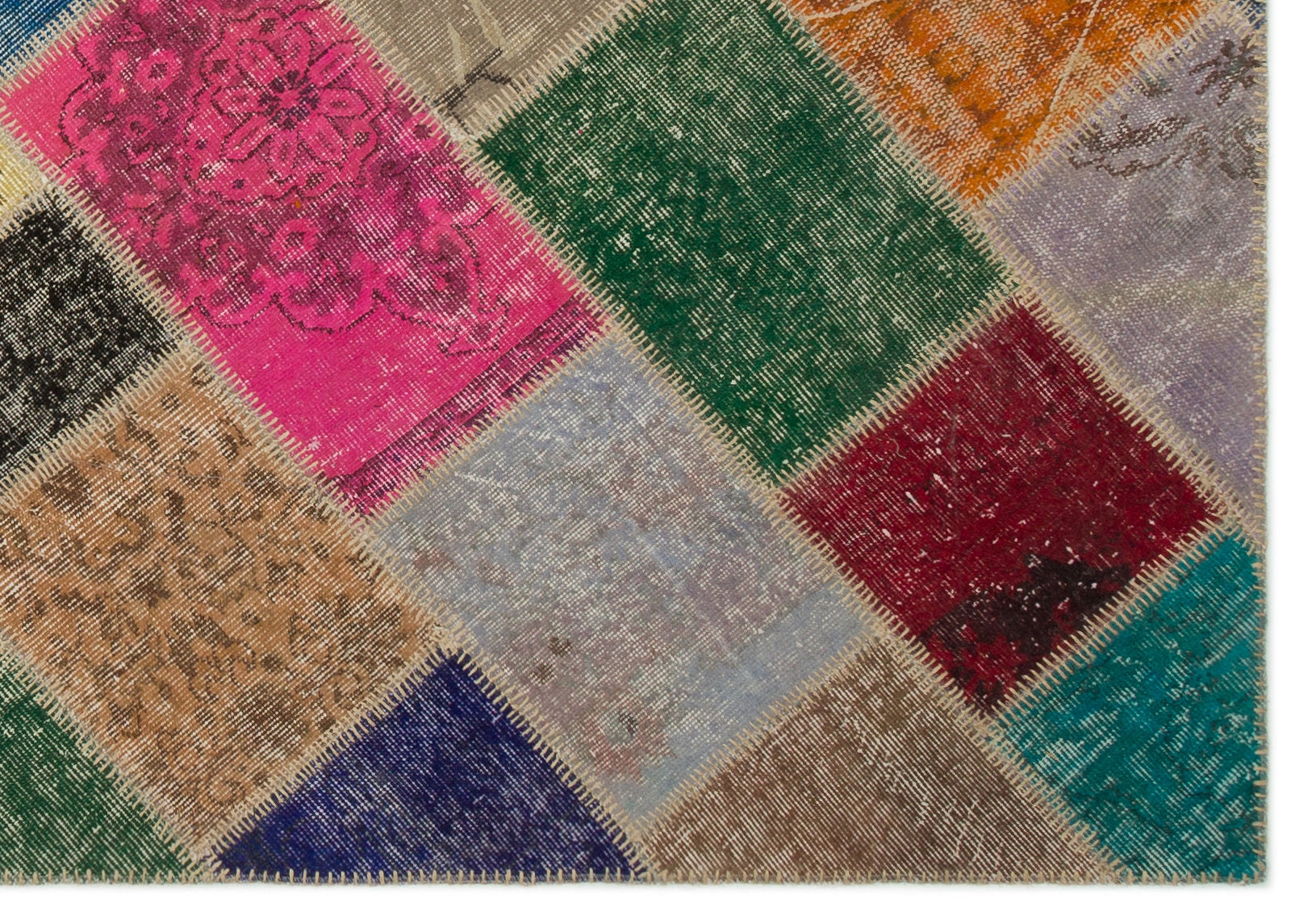 Iskece 22059 Beige Patchwork Wool Handmade Area Rug 5'3" x 7'7"