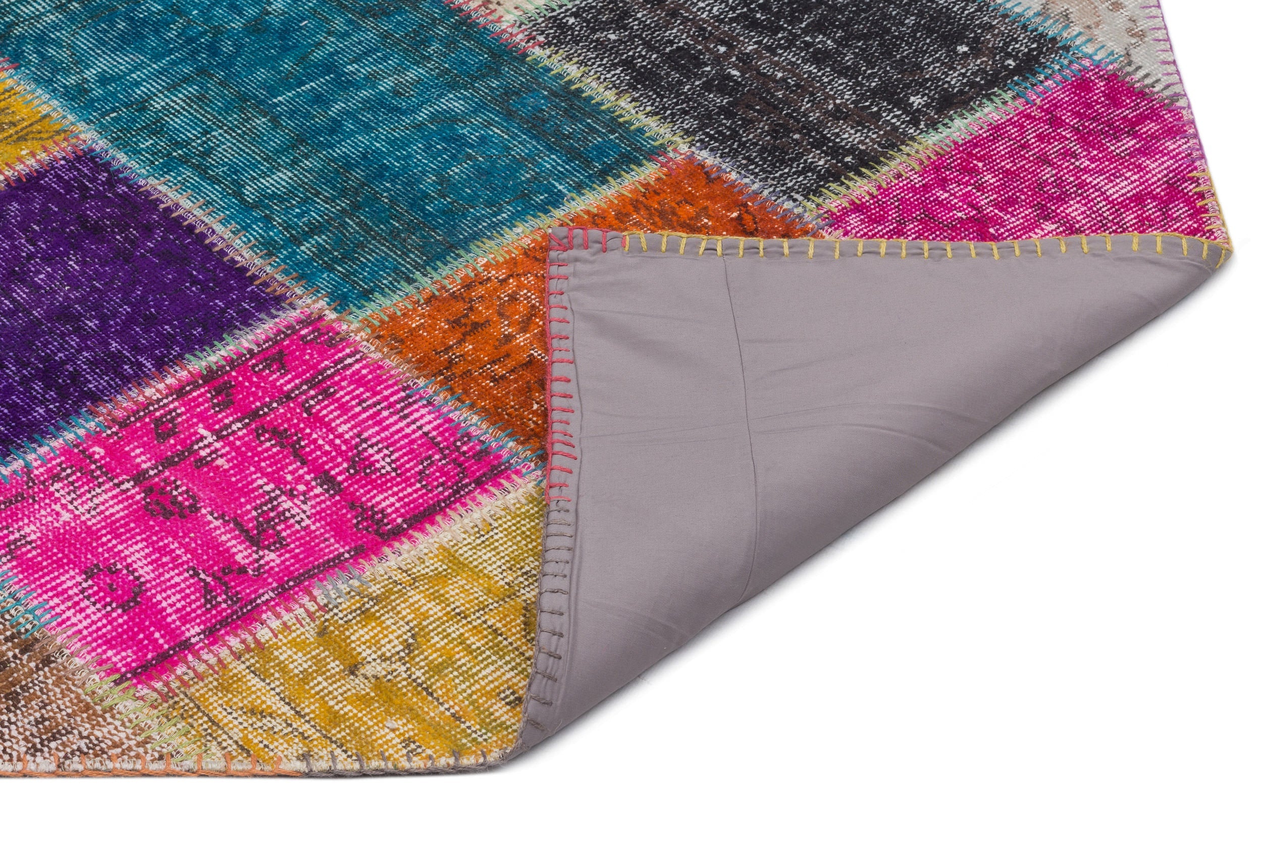 Iskece 22065 Beige Patchwork Wool Handmade Area Rug 5'3" x 7'7"