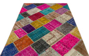 Iskece 22065 Beige Patchwork Wool Handmade Area Rug 5'3" x 7'7"