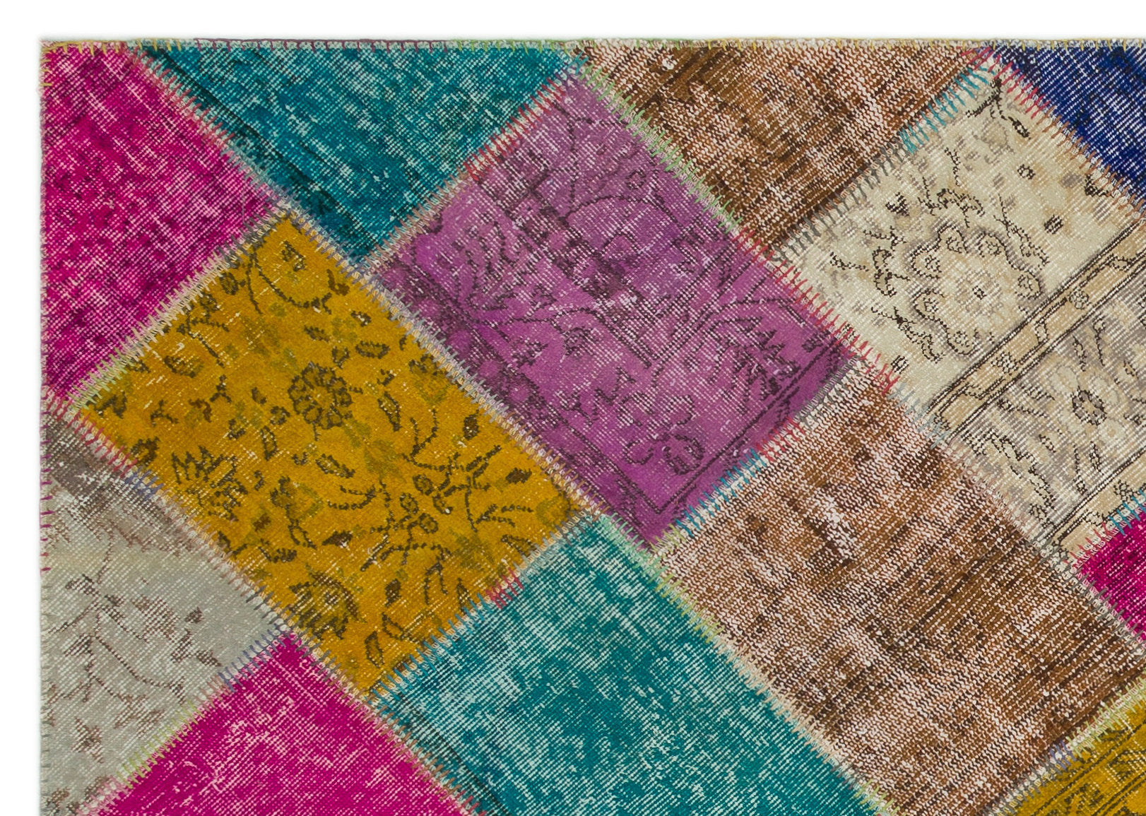 Iskece 22065 Beige Patchwork Wool Handmade Area Rug 5'3" x 7'7"