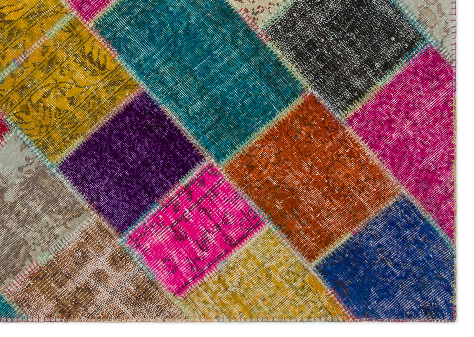 Iskece 22065 Beige Patchwork Wool Handmade Area Rug 5'3" x 7'7"
