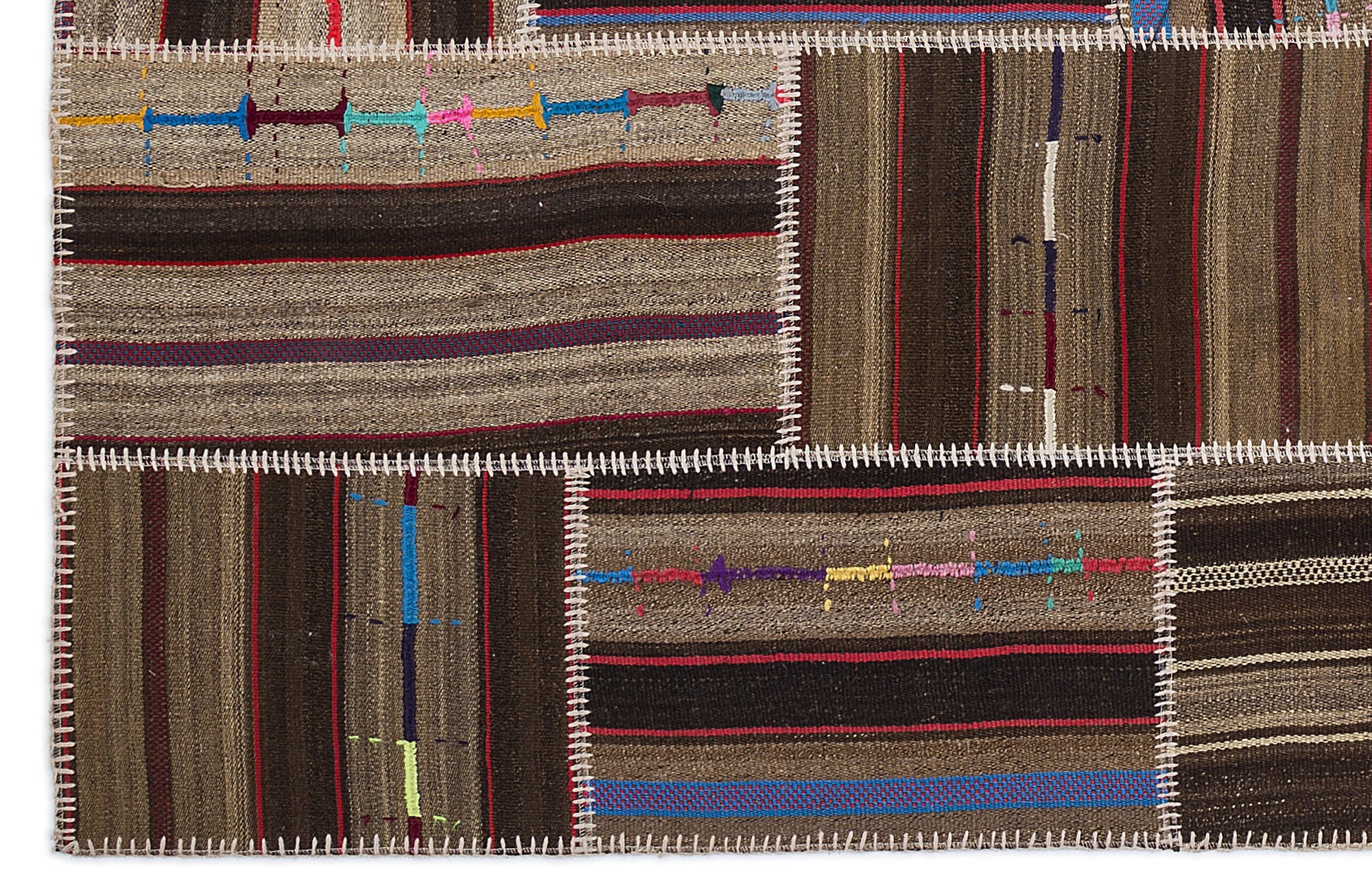 Teselya 2206 Brown Striped Wool Handmade Area Rug 5'3" x 7'7"
