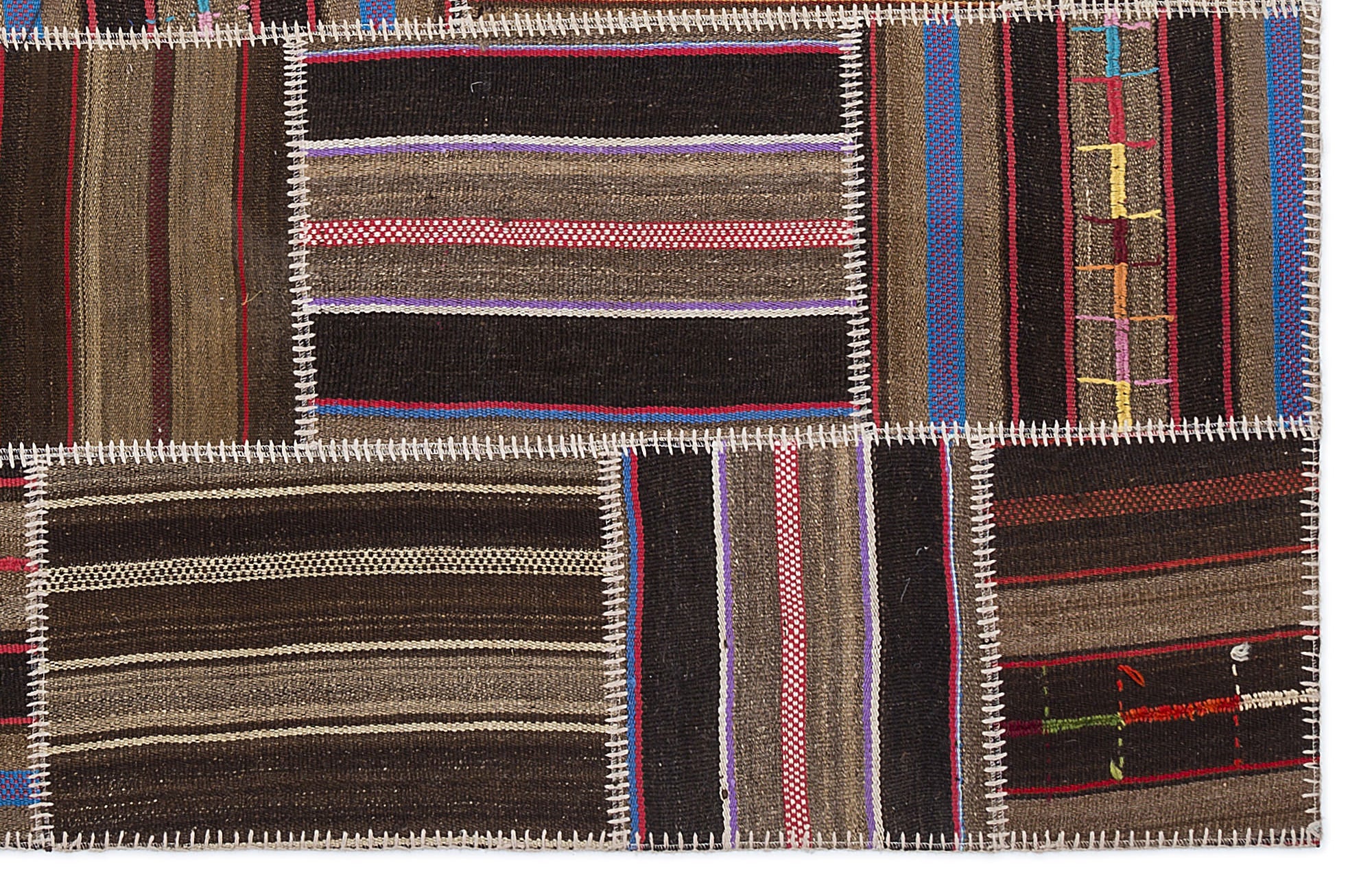 Teselya 2206 Brown Striped Wool Handmade Area Rug 5'3" x 7'7"