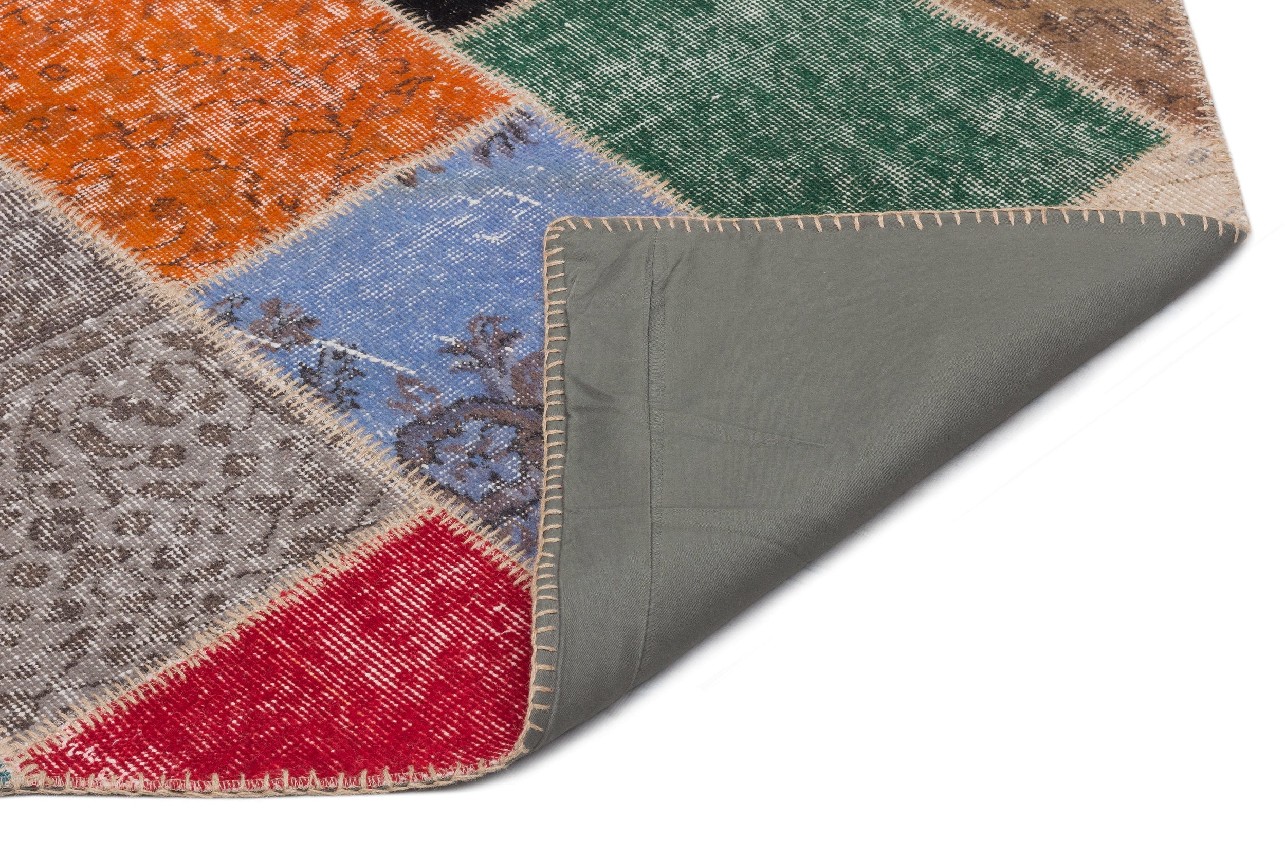 Iskece 22071 Beige Patchwork Wool Handmade Area Rug 5'3" x 7'7"