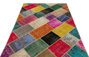 Iskece 22071 Beige Patchwork Wool Handmade Area Rug 5'3" x 7'7"