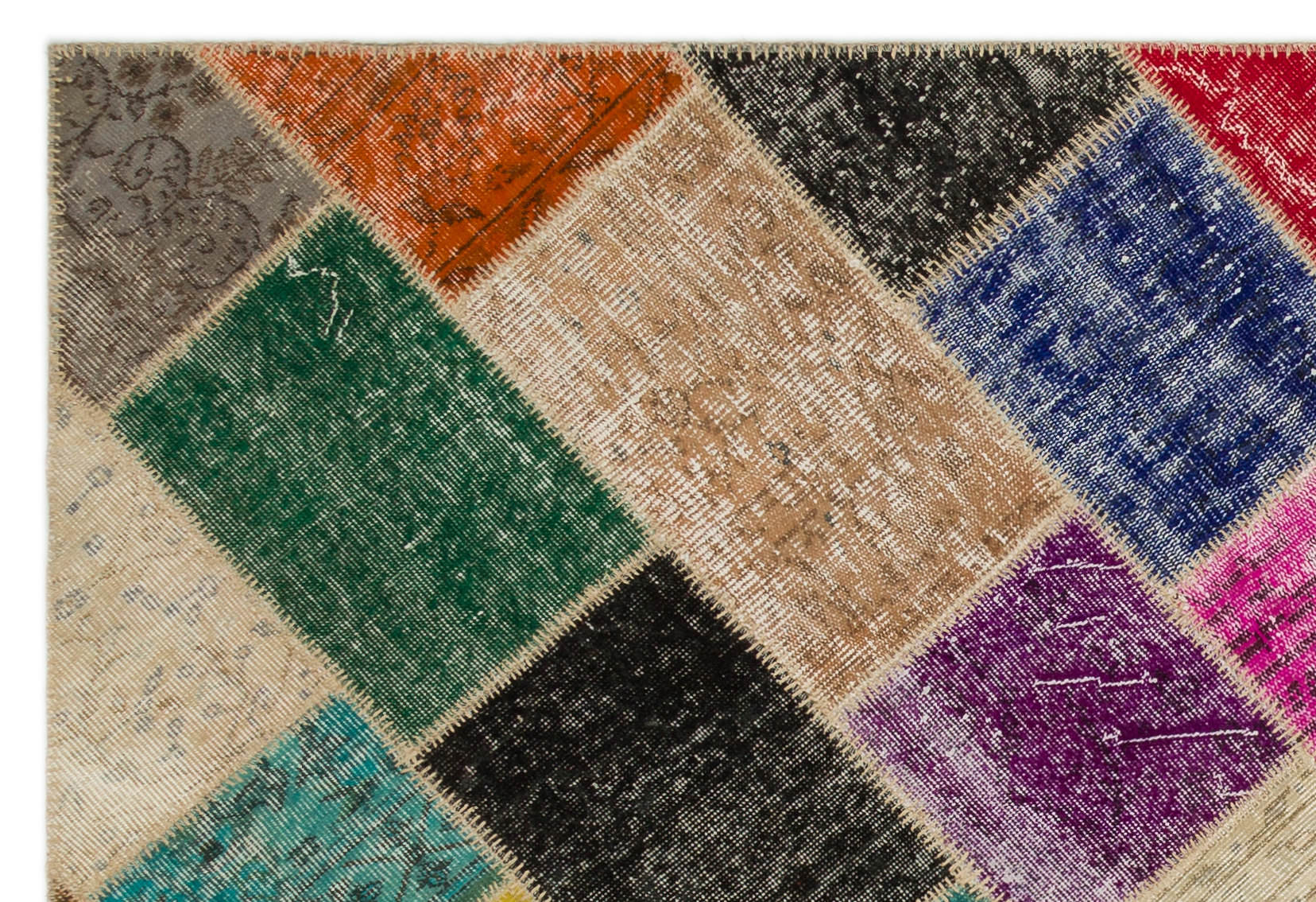 Iskece 22071 Beige Patchwork Wool Handmade Area Rug 5'3" x 7'7"
