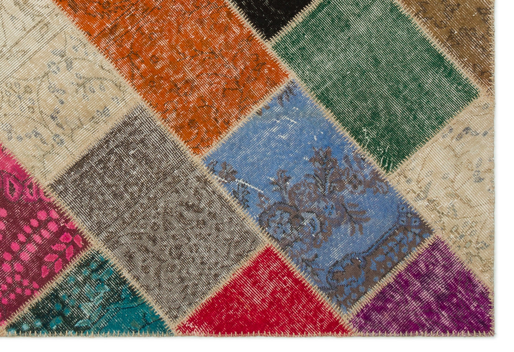 Iskece 22071 Beige Patchwork Wool Handmade Area Rug 5'3" x 7'7"