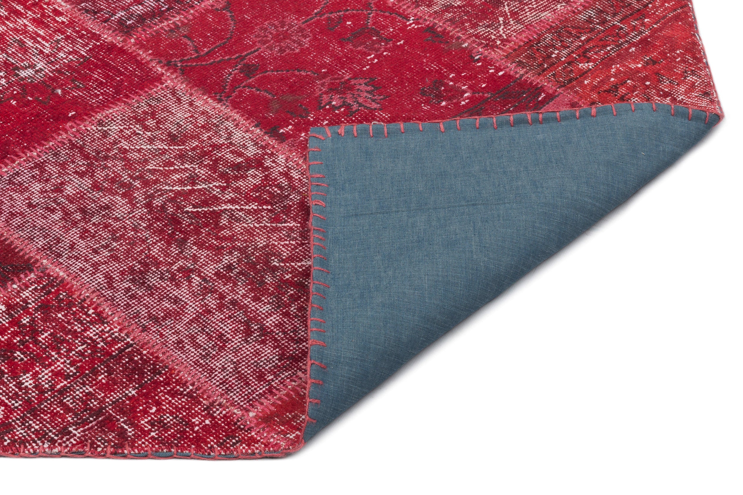 Iskece 22073 Red Patchwork Wool Handmade Area Rug 5'3" x 7'7"