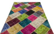 Iskece 22075 Beige Patchwork Wool Handmade Area Rug 5'3" x 7'7"