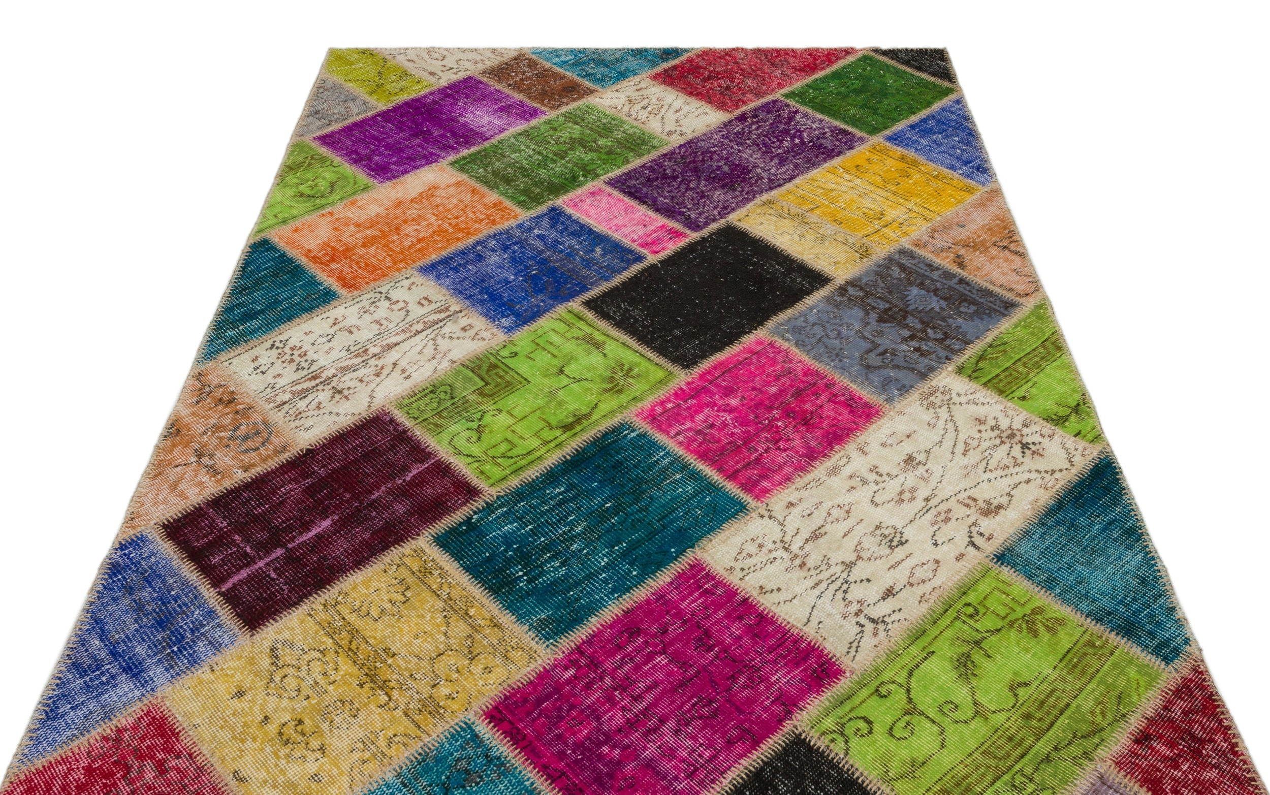 Iskece 22075 Beige Patchwork Wool Handmade Area Rug 5'3" x 7'7"
