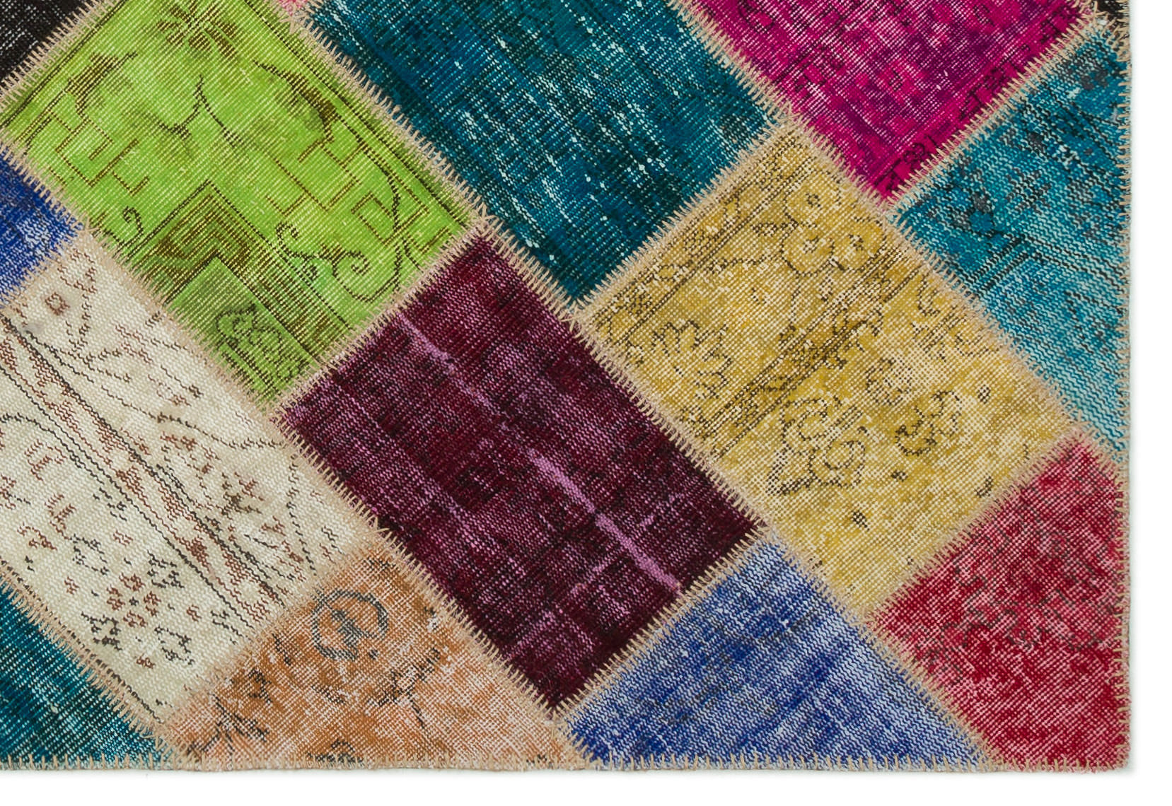 Iskece 22075 Beige Patchwork Wool Handmade Area Rug 5'3" x 7'7"