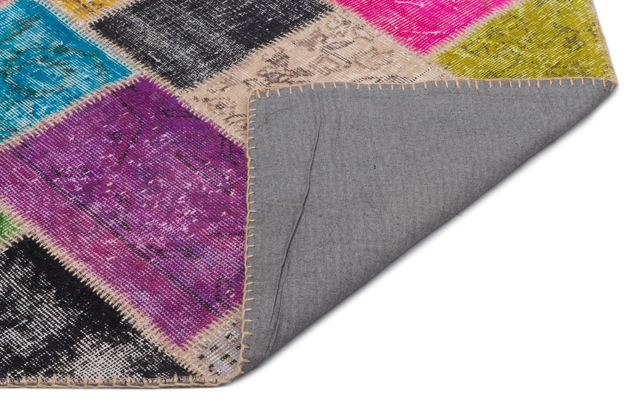 Iskece 22076 Beige Patchwork Wool Handmade Area Rug 5'3" x 7'7"