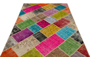Iskece 22076 Beige Patchwork Wool Handmade Area Rug 5'3" x 7'7"