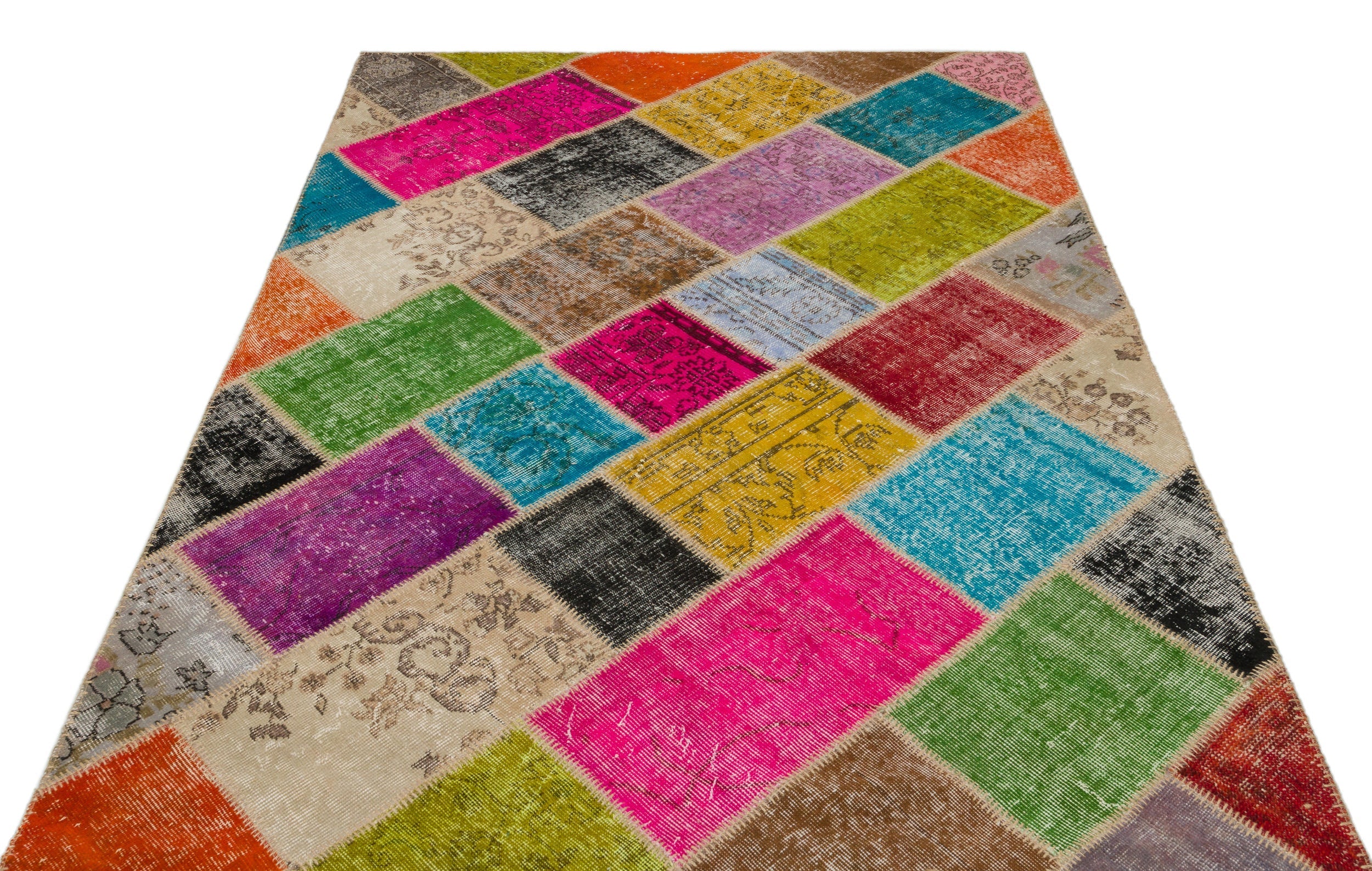 Iskece 22076 Beige Patchwork Wool Handmade Area Rug 5'3" x 7'7"