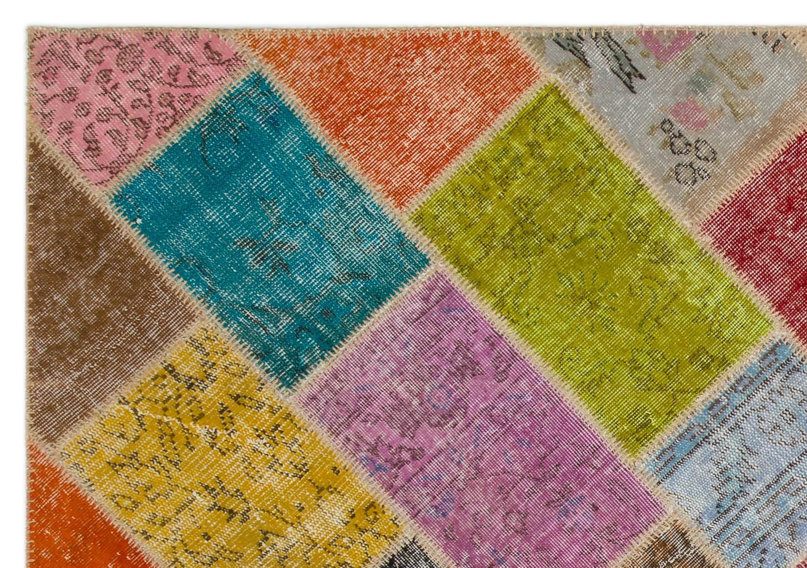 Iskece 22076 Beige Patchwork Wool Handmade Area Rug 5'3" x 7'7"