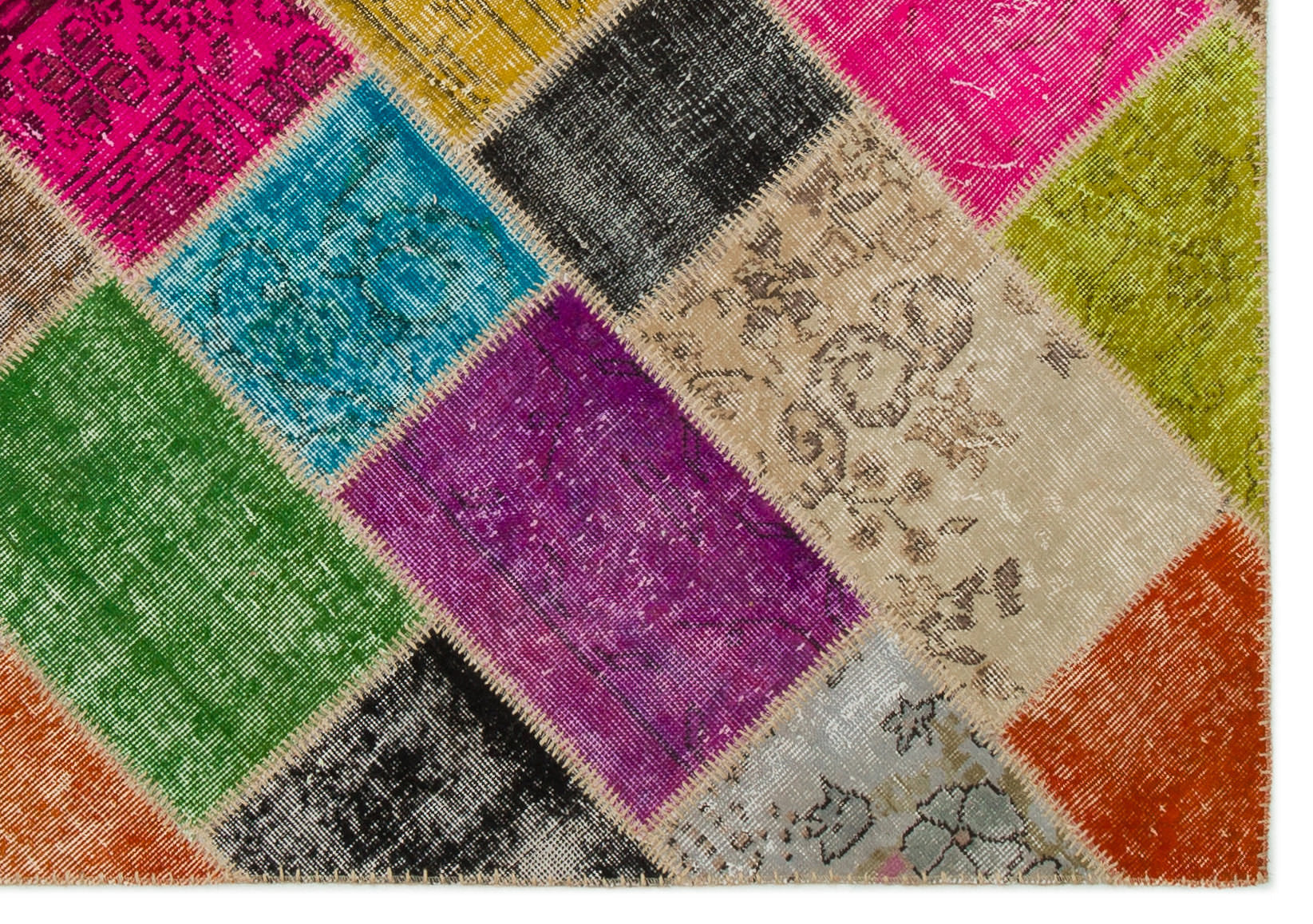 Iskece 22076 Beige Patchwork Wool Handmade Area Rug 5'3" x 7'7"