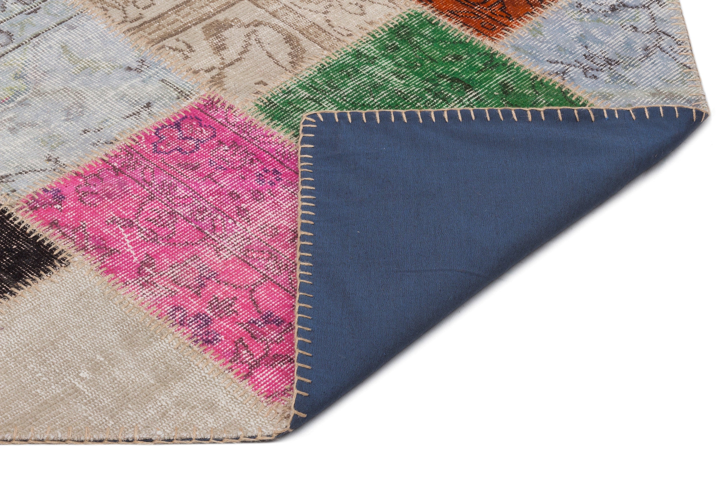 Iskece 22078 Beige Patchwork Wool Handmade Area Rug 5'3" x 7'7"