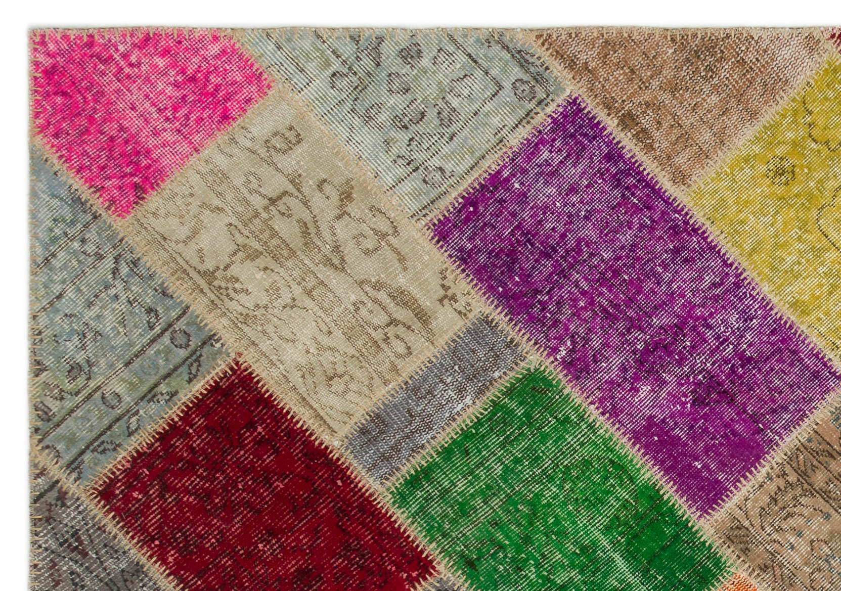 Iskece 22078 Beige Patchwork Wool Handmade Area Rug 5'3" x 7'7"