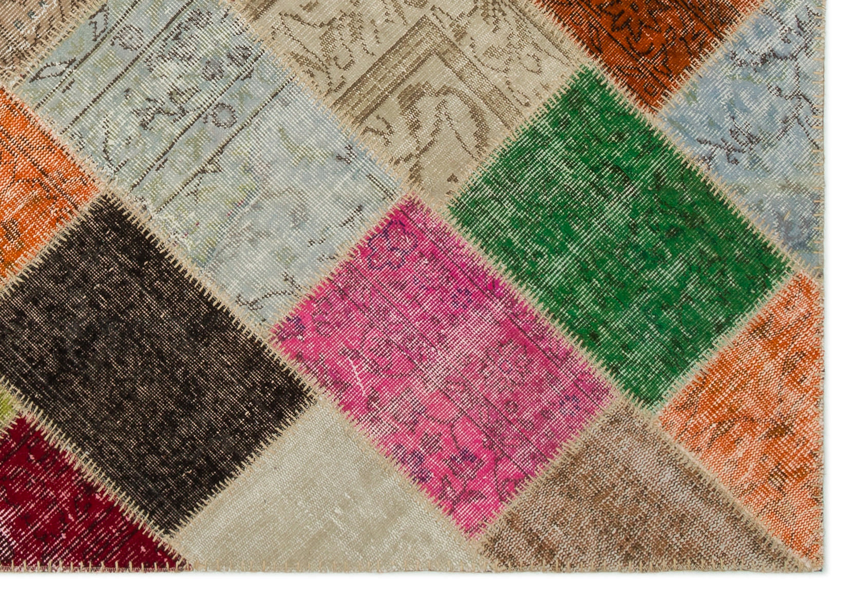 Iskece 22078 Beige Patchwork Wool Handmade Area Rug 5'3" x 7'7"