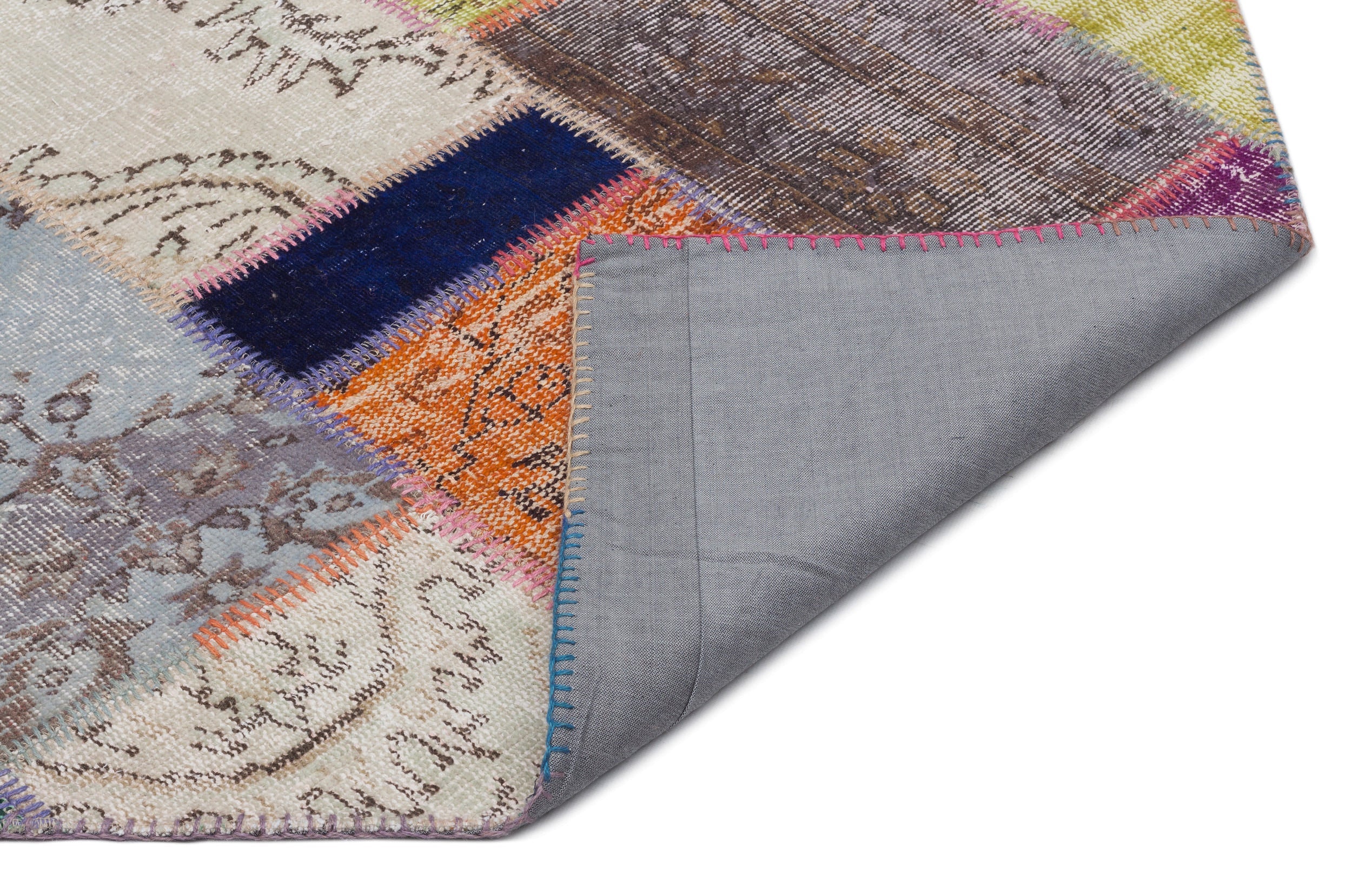 Iskece 22079 Beige Patchwork Wool Handmade Area Rug 5'3" x 7'7"