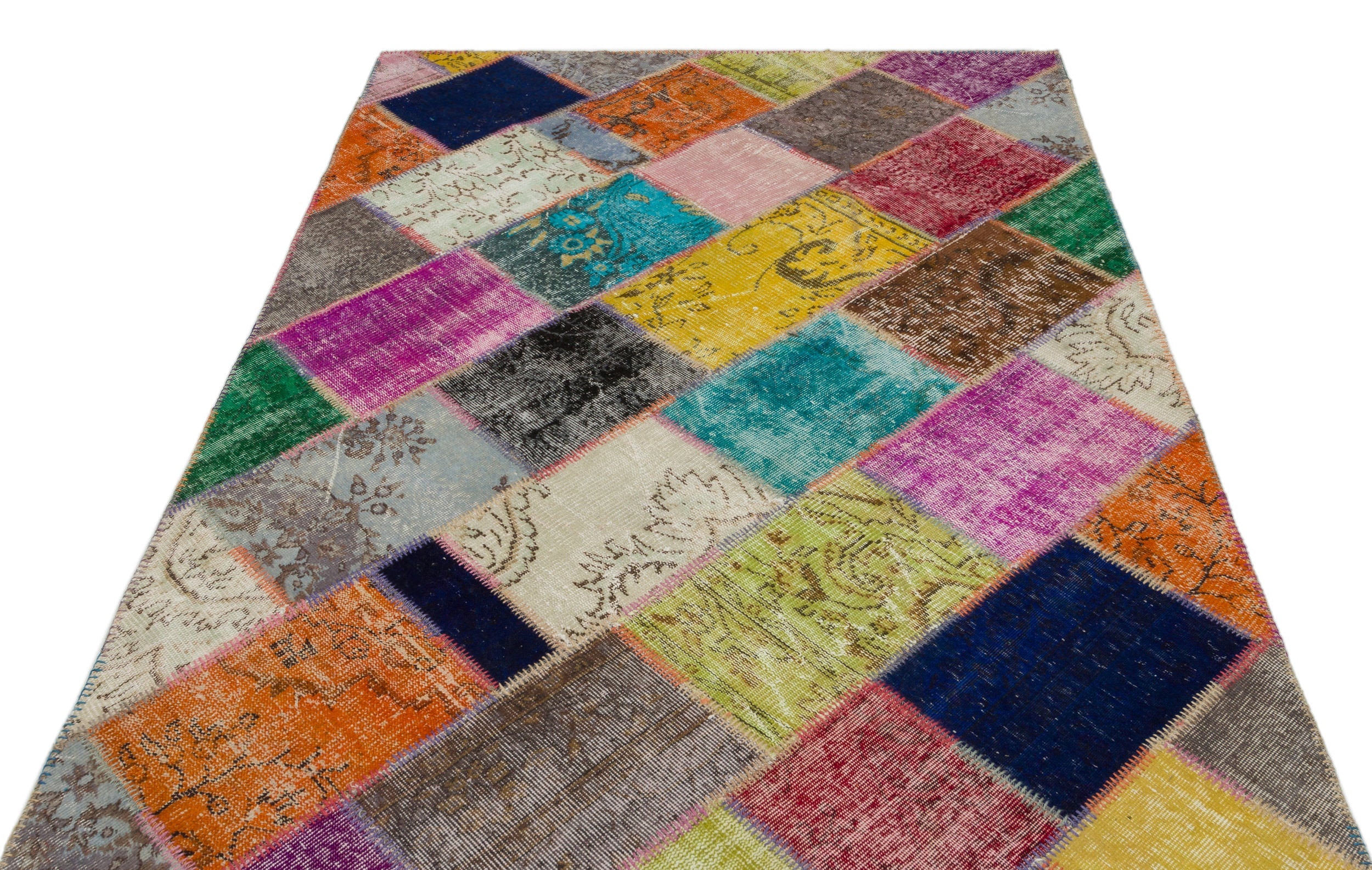 Iskece 22079 Beige Patchwork Wool Handmade Area Rug 5'3" x 7'7"