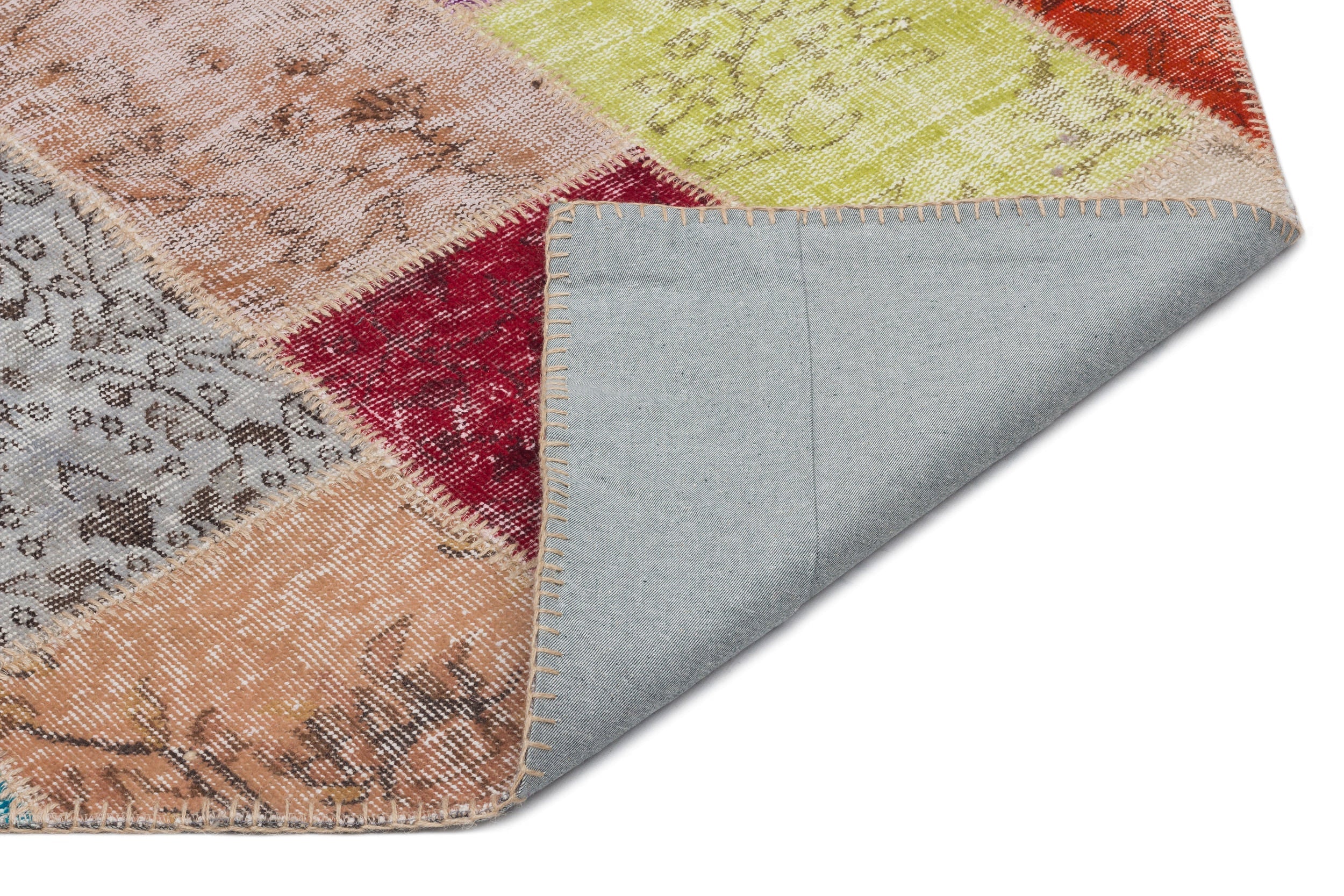 Iskece 22080 Beige Patchwork Wool Handmade Area Rug 5'3" x 7'7"