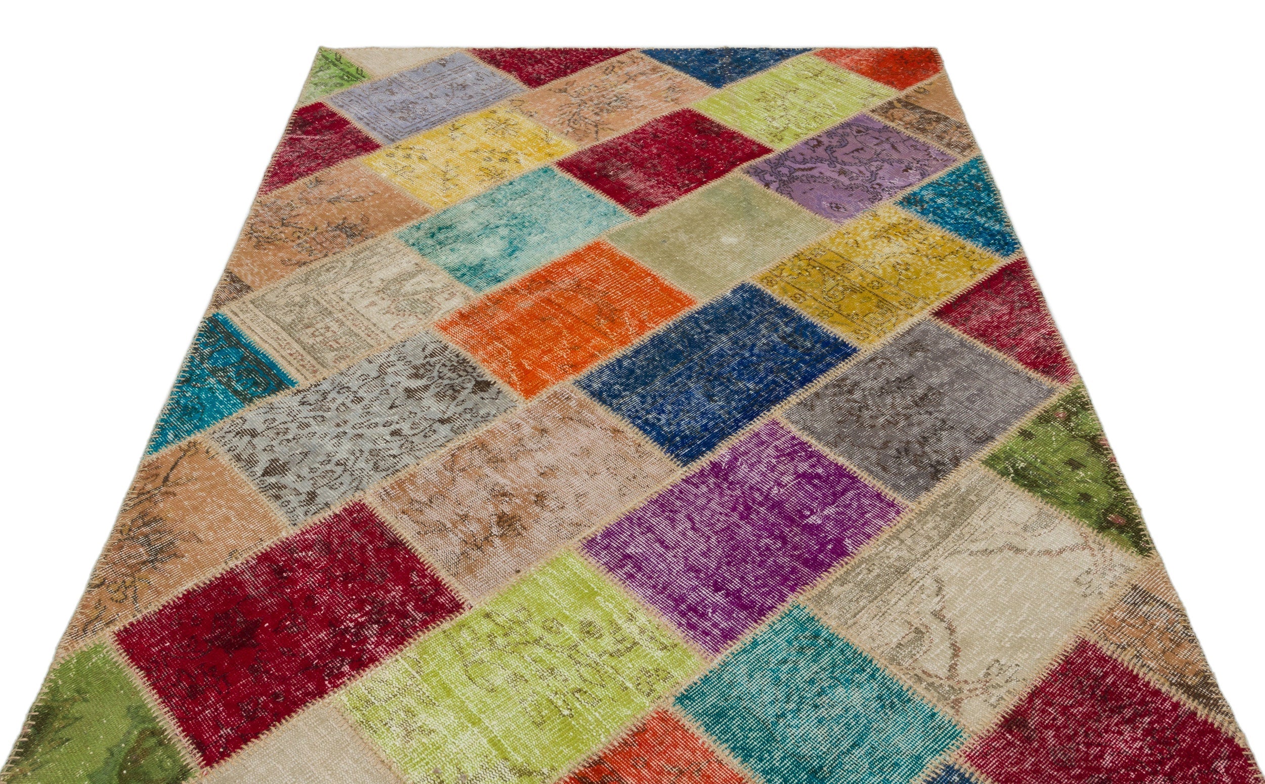 Iskece 22080 Beige Patchwork Wool Handmade Area Rug 5'3" x 7'7"