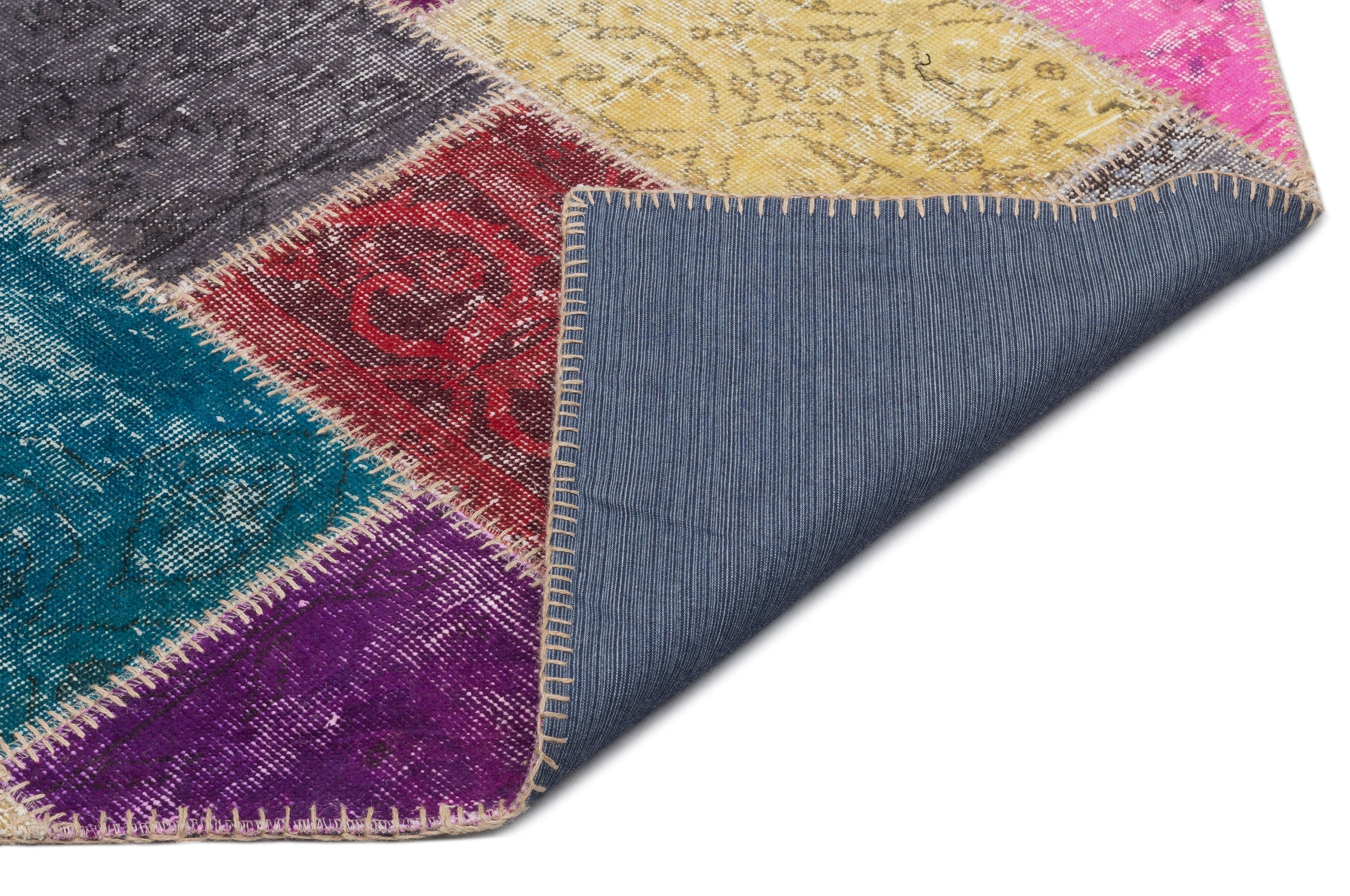 Iskece 22081 Beige Patchwork Wool Handmade Area Rug 5'3" x 7'7"