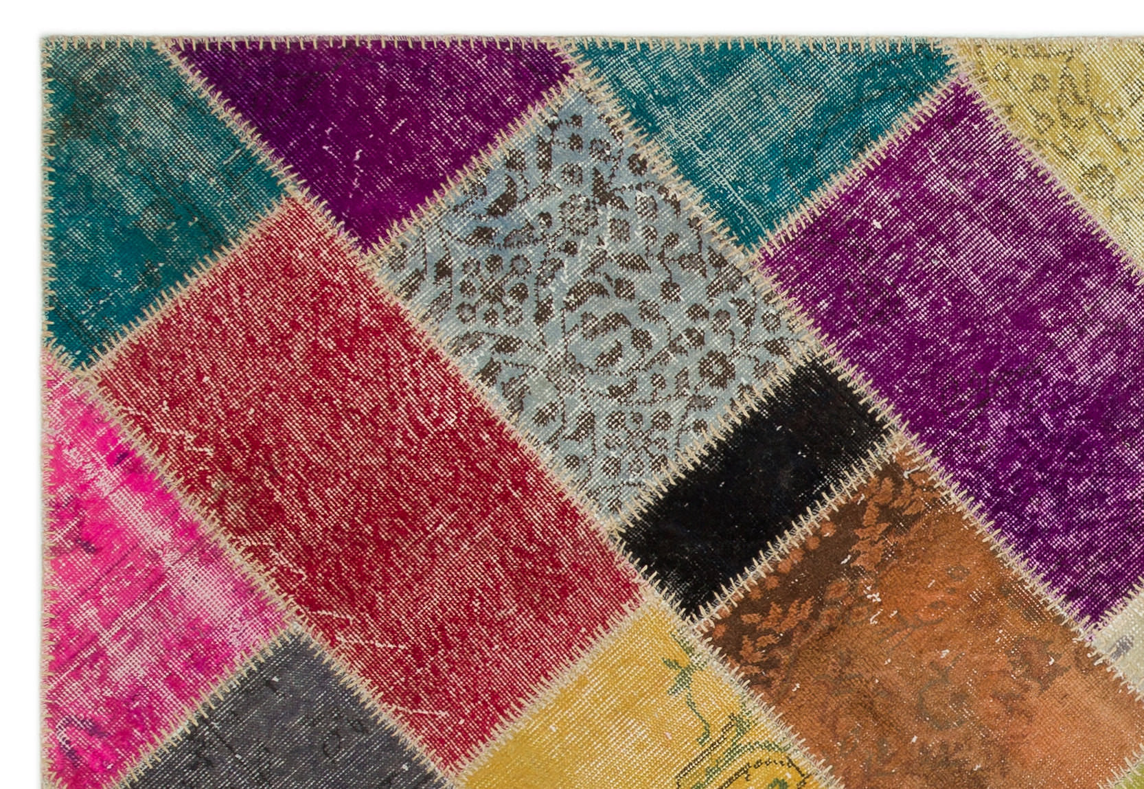 Iskece 22081 Beige Patchwork Wool Handmade Area Rug 5'3" x 7'7"
