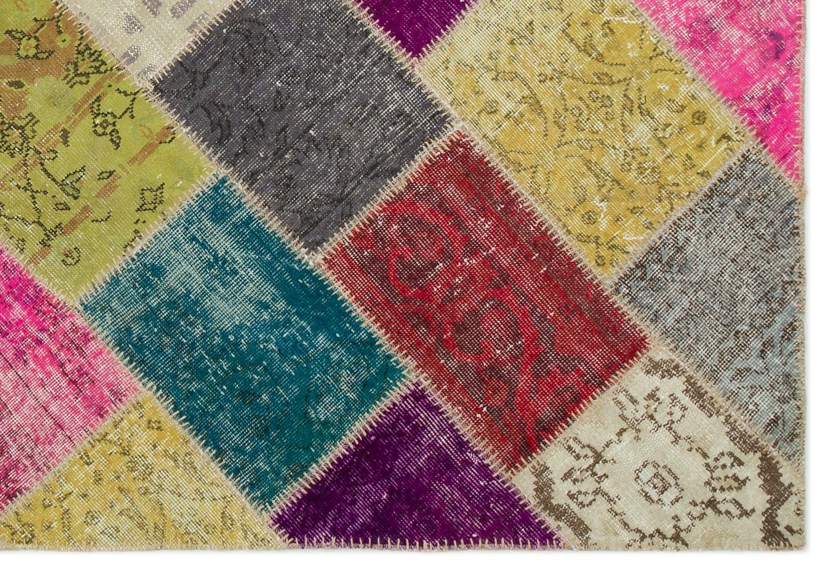 Iskece 22081 Beige Patchwork Wool Handmade Area Rug 5'3" x 7'7"