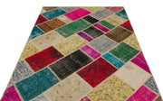Iskece 22082 Beige Patchwork Wool Handmade Area Rug 5'3" x 7'7"