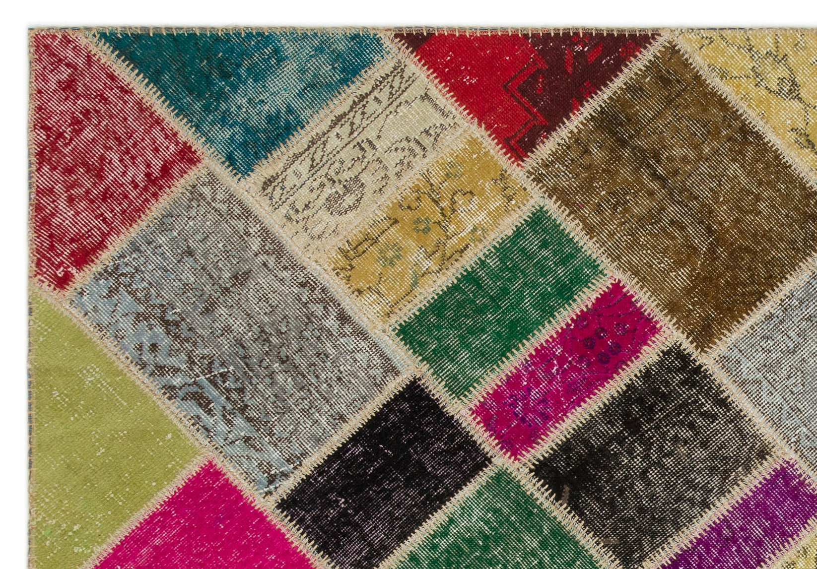 Iskece 22082 Beige Patchwork Wool Handmade Area Rug 5'3" x 7'7"