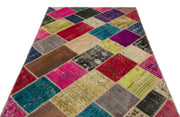 Iskece 22083 Beige Patchwork Wool Handmade Area Rug 5'3" x 7'7"