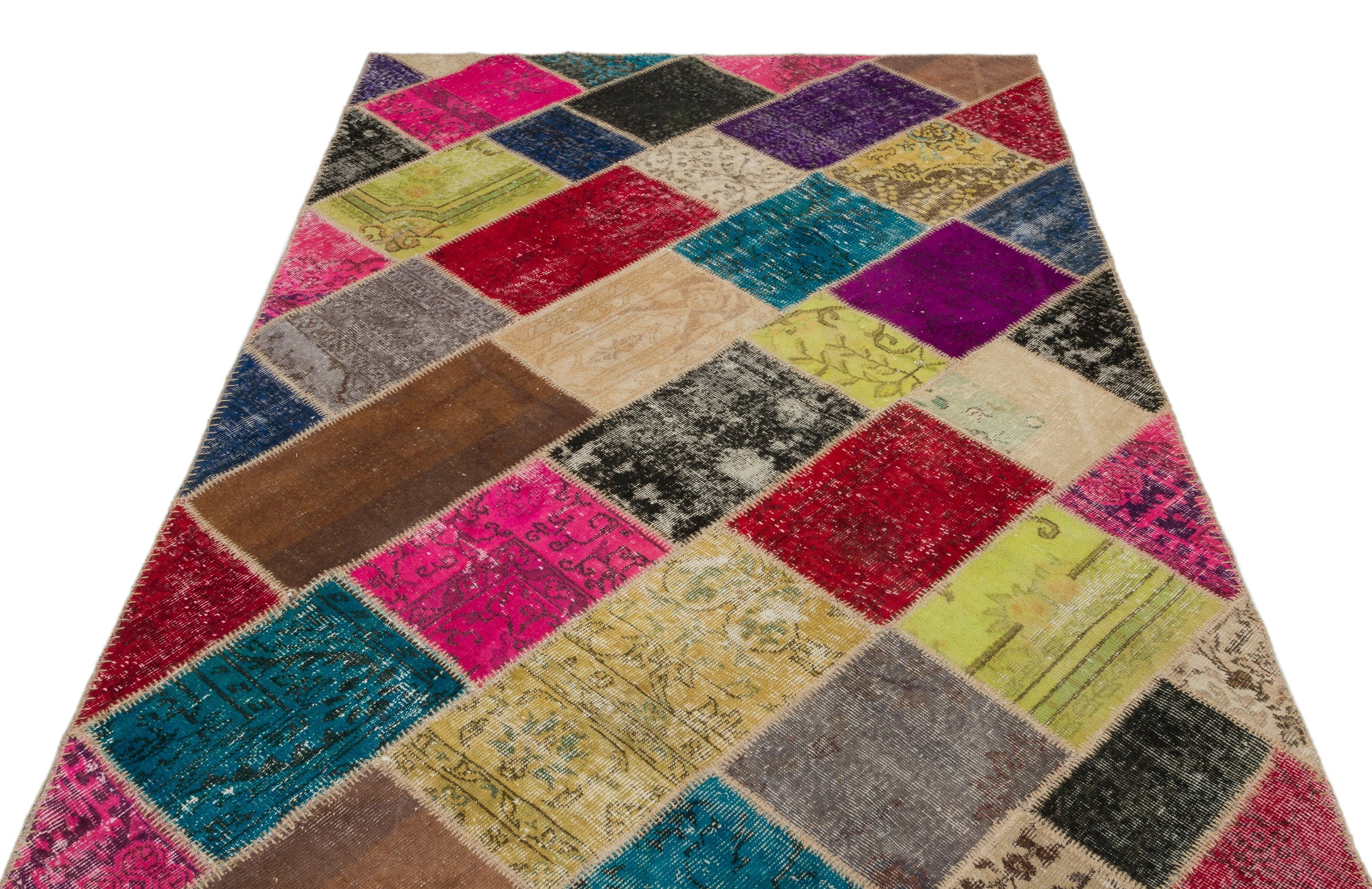 Iskece 22083 Beige Patchwork Wool Handmade Area Rug 5'3" x 7'7"