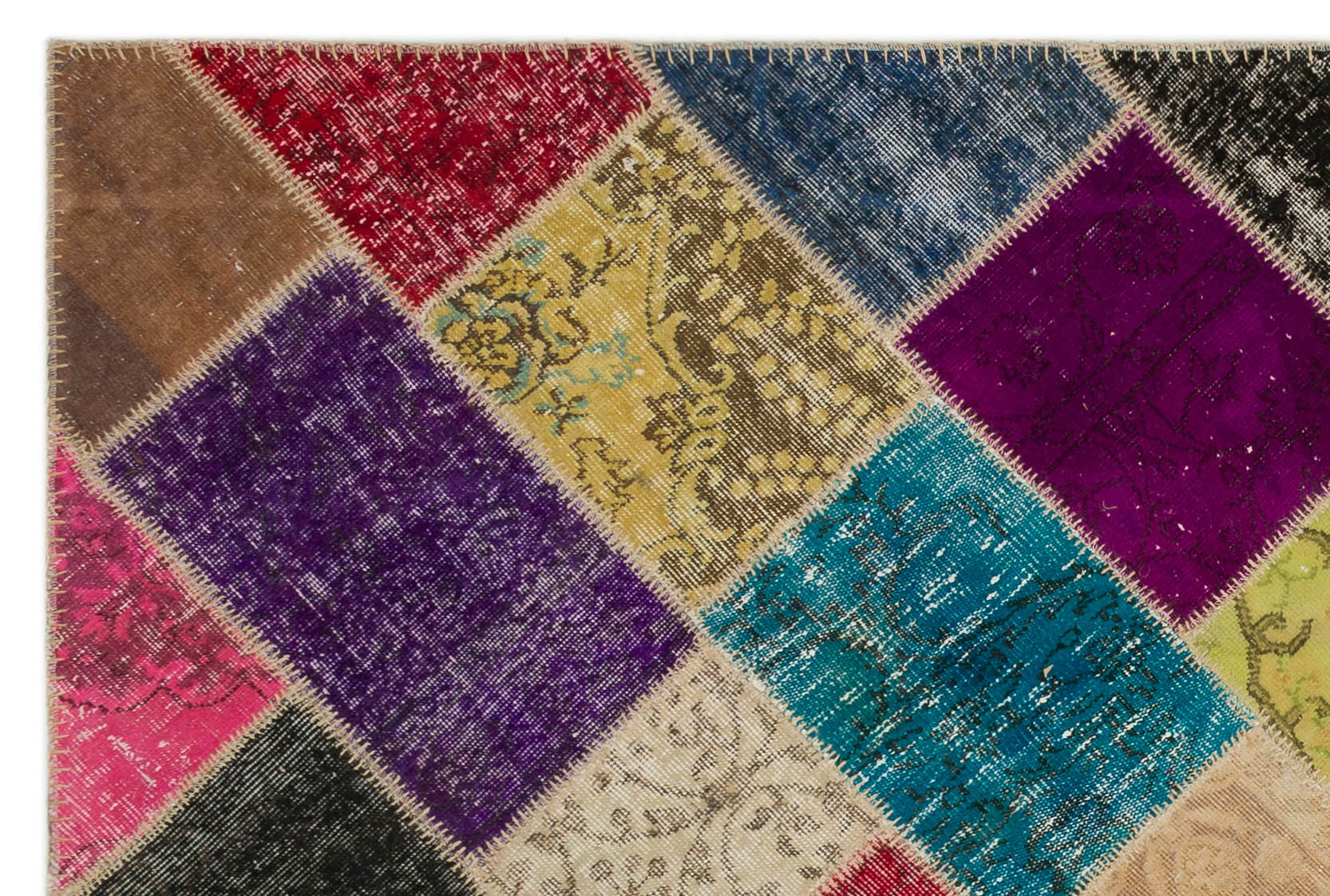 Iskece 22083 Beige Patchwork Wool Handmade Area Rug 5'3" x 7'7"