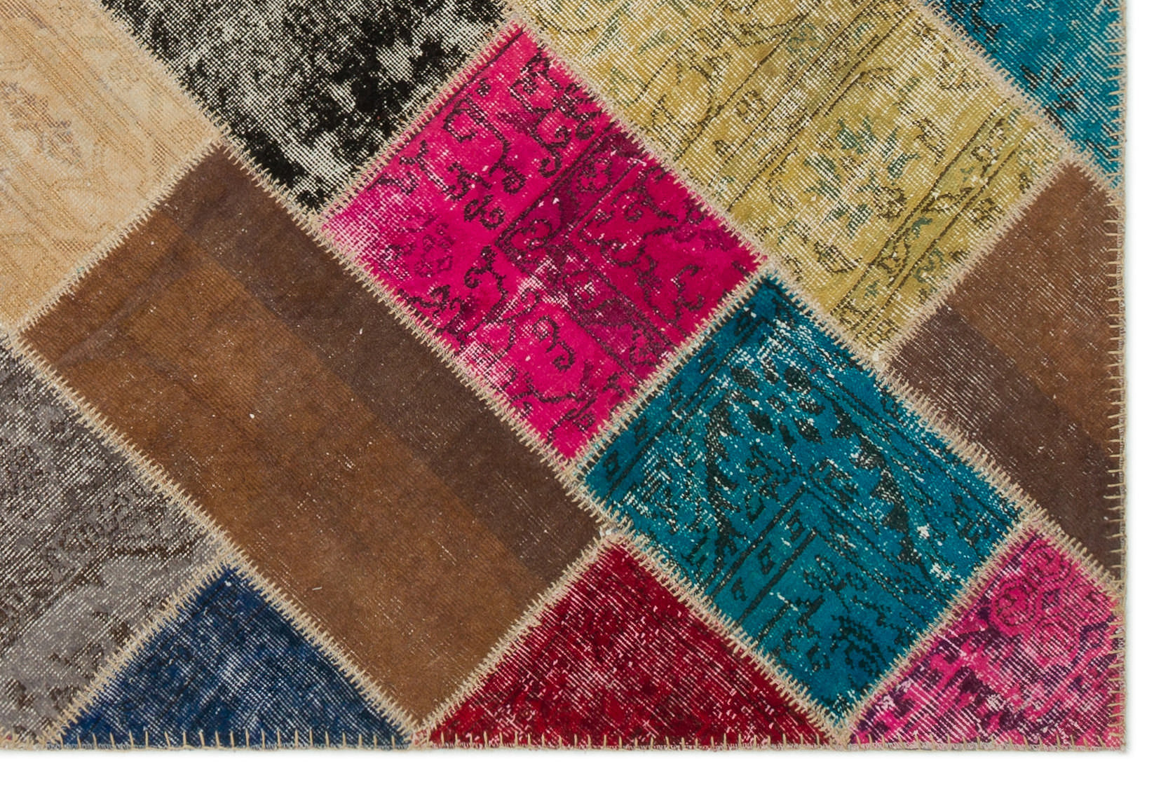 Iskece 22083 Beige Patchwork Wool Handmade Area Rug 5'3" x 7'7"